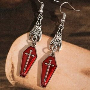 Vintage Gothic Coffin and Vampire Bat Earrings